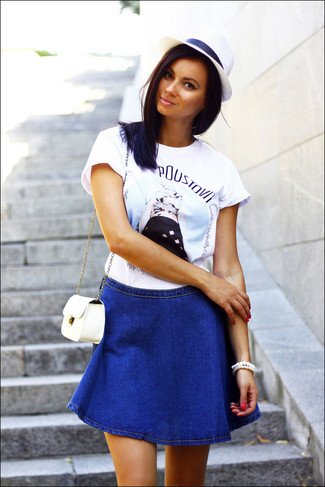 Blue A-Line Skirt Outfits: 