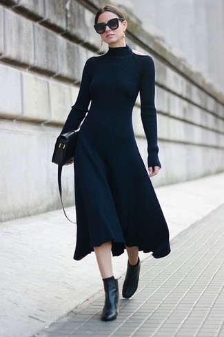 Navy Knit Midi Dress Outfits: 