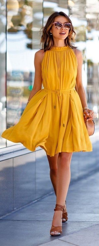Swing Dress with Heeled Sandals Outfits: 