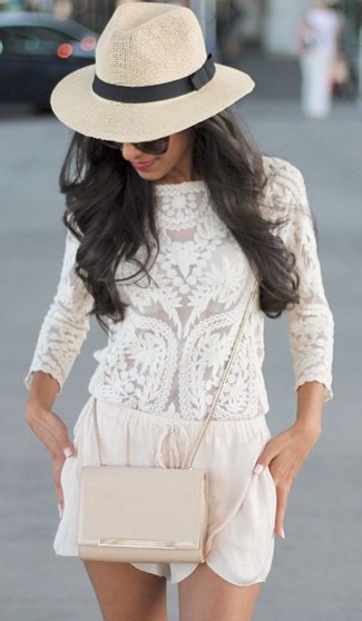 White Lace Long Sleeve T-shirt Outfits For Women: 
