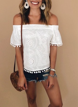 White Eyelet Off Shoulder Top Outfits: 