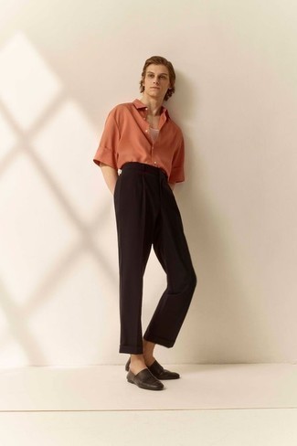 Orange Short Sleeve Shirt Outfits For Men: 