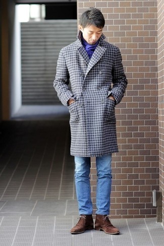 Charcoal Houndstooth Overcoat Outfits: 
