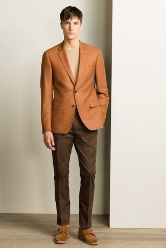 Brown Suede Double Monks Outfits: 