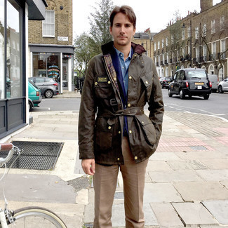 Brown Field Jacket Outfits: A brown field jacket and khaki dress pants are an elegant combination that every modern man should have in his arsenal.