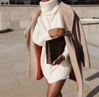 Beige Knit Sweater Dress Outfits: 