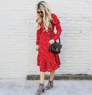Red Floral Midi Dress Outfits: 