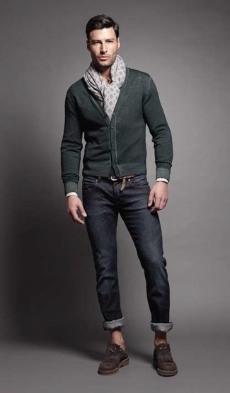 Charcoal Print Scarf Outfits For Men: 