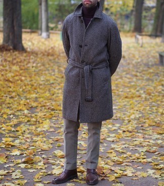 Brown Recycled Wool Houndstooth Over Coat