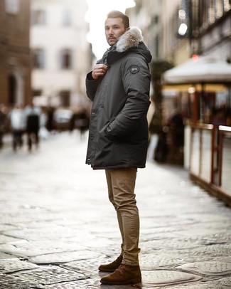 Grey Parka Outfits For Men: 