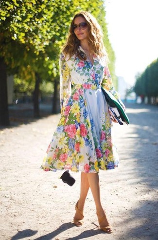 White and Black Floral Skater Dress Outfits: 