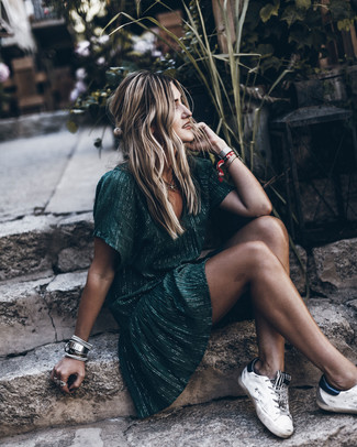 Dark Green Casual Dress Outfits: For comfort dressing with a twist, go for a dark green casual dress. For maximum fashion effect, complete your getup with a pair of white leather low top sneakers.