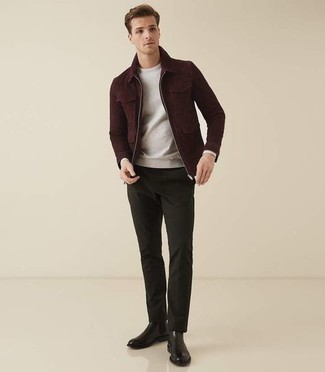Burgundy Harrington Jacket Outfits: 