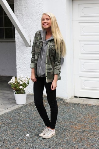 Camouflage Belted Military Style Jacket