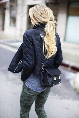 Black Quilted Biker Jacket Outfits For Women: 