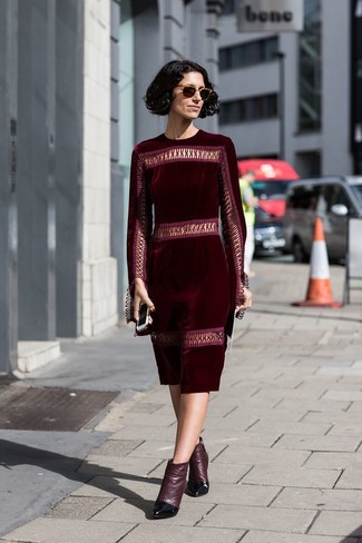 Burgundy Velvet Sheath Dress Outfits: 