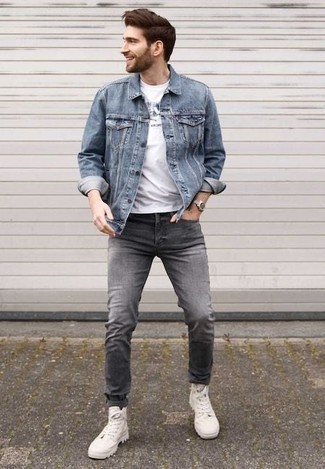 denim jacket and jeans combination
