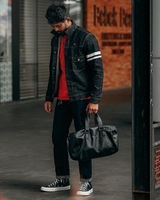 Brand Slim Fit Denim Jacket In Black