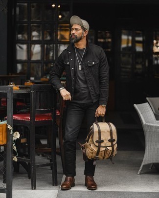 liter Teasing finger Black Crew-neck T-shirt with Black Denim Jacket Outfits For Men In Their  30s (21 ideas & outfits) | Lookastic