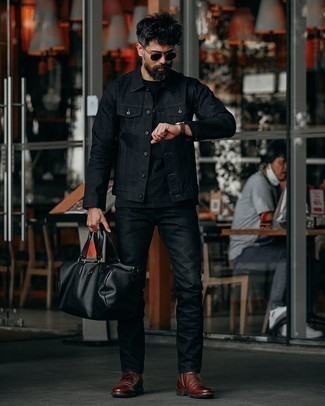 Blue Chinos with Black Denim Jacket Outfits (8 ideas & outfits) | Lookastic-sgquangbinhtourist.com.vn