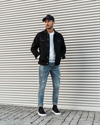 Mens Black Jean Jacket Outfit - pic-connect