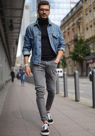 grey jean jacket outfit men