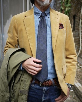 Brown Print Silk Pocket Square Outfits: 