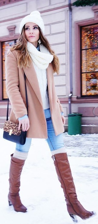 Beige Knee High Socks Cold Weather Outfits For Women: 