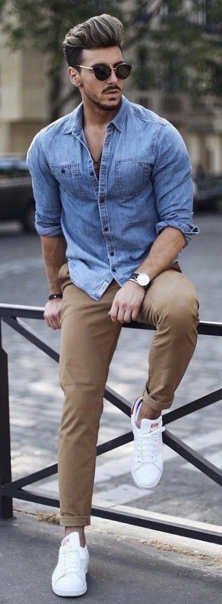 Khaki Chinos with White Low Top 