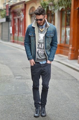 Charcoal High Top Sneakers Outfits For Men: 
