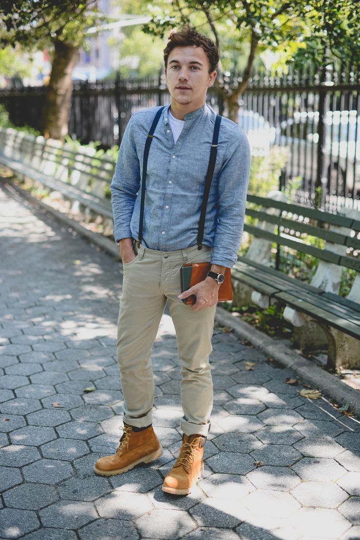 Blue Denim Shirt with Khaki Dress Pants Outfits For Men (2 ideas & outfits)  | Lookastic