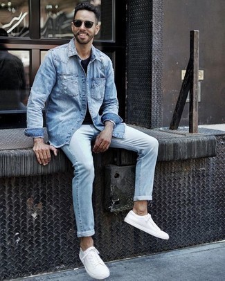 Light Blue Jeans with Light Blue Denim Shirt Outfits For Men (28 ideas &  outfits) | Lookastic