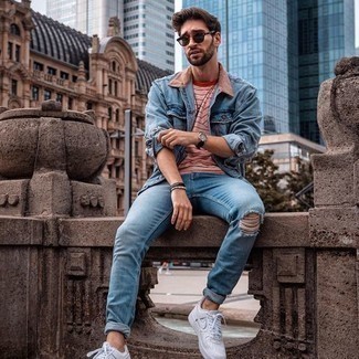 Light Blue Ripped Jeans With Denim Shirt Outfits For Men (13 Ideas &  Outfits) | Lookastic