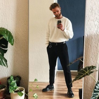 White Crew-neck Sweater Outfits For Men: 
