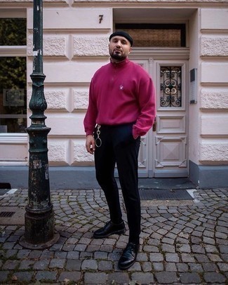 Pink Zip Neck Sweater Outfits For Men: 