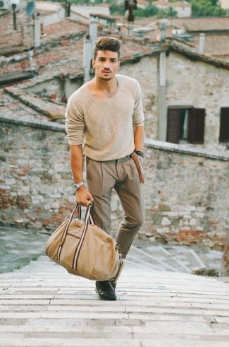 Tan Canvas Tote Bag Outfits For Men: 