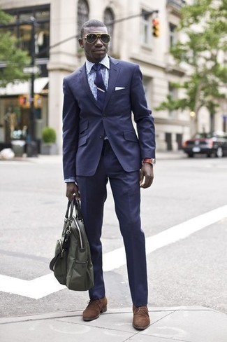 Navy Suit with White and Navy Dress Shirt Spring Outfits: 