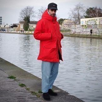 Red Parka Outfits For Men: 