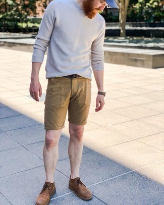 Grey Crew-neck Sweater Summer Outfits For Men: 