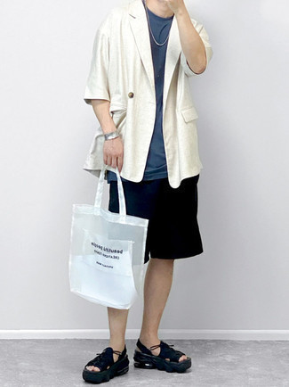 Off White Linen And Wool Blazer