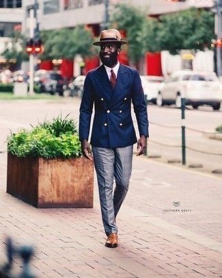 Navy blue blazer & Charcoal grey pants. Dark brown shoes & Belt | Blue  blazer, Grey slacks, Mens fashion suits