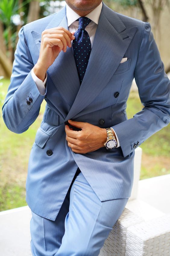 Double breasted light blue on sale suit