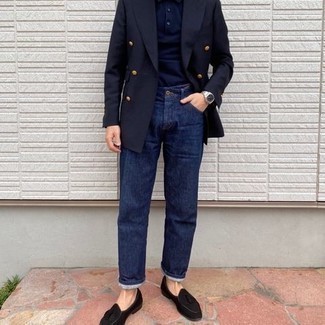 Moss London Skinny Double Breasted Suit Jacket In Navy