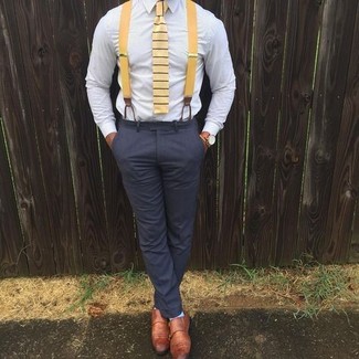Orange Horizontal Striped Tie Outfits For Men: 