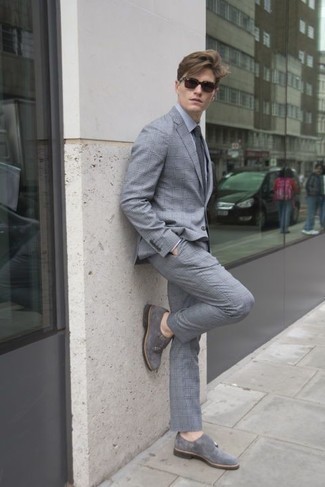Grey Suede Double Monks Outfits: 