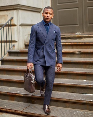 Navy Dress Shirt with Double Monks Outfits: 