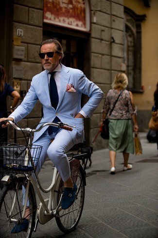 Light Blue Vertical Striped Seersucker Suit Outfits: 
