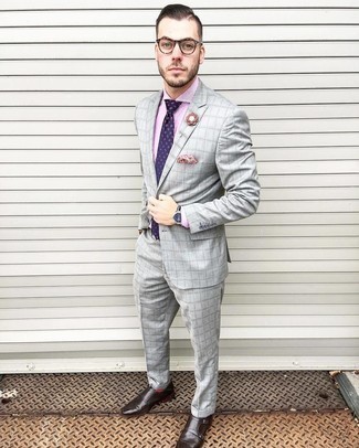 Grey Plaid Suit Outfits: 
