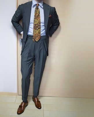 Orange Floral Tie Outfits For Men: 