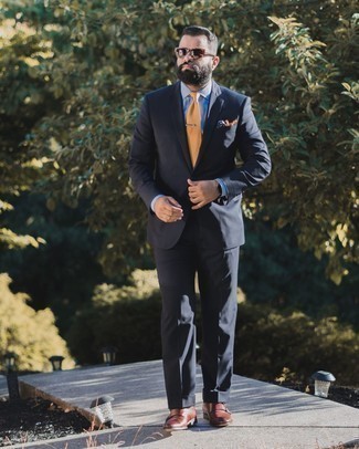 Navy Print Pocket Square Outfits: 